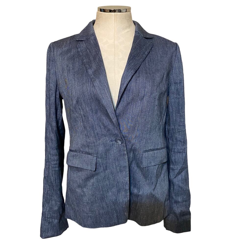 Ann Taylor Loft Linen Blend Preppy Chambray Denim Lightweight Blazer size 4